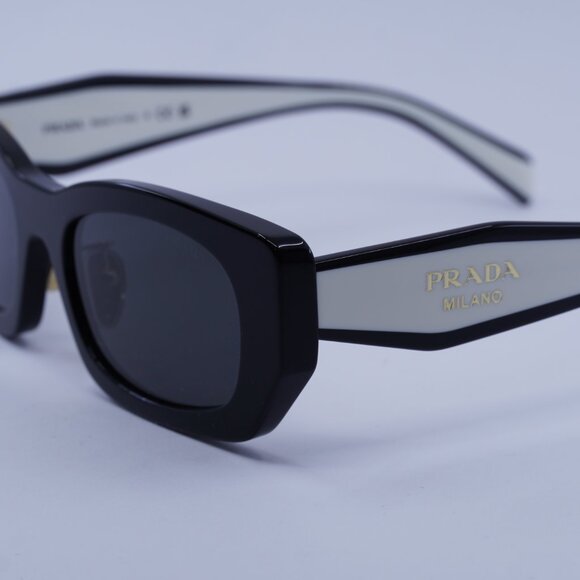 Prada PRB05SF 09Q08Z Sunglasses Black Rectangle Frame, Dark Grey Lenses - Picture 8 of 10